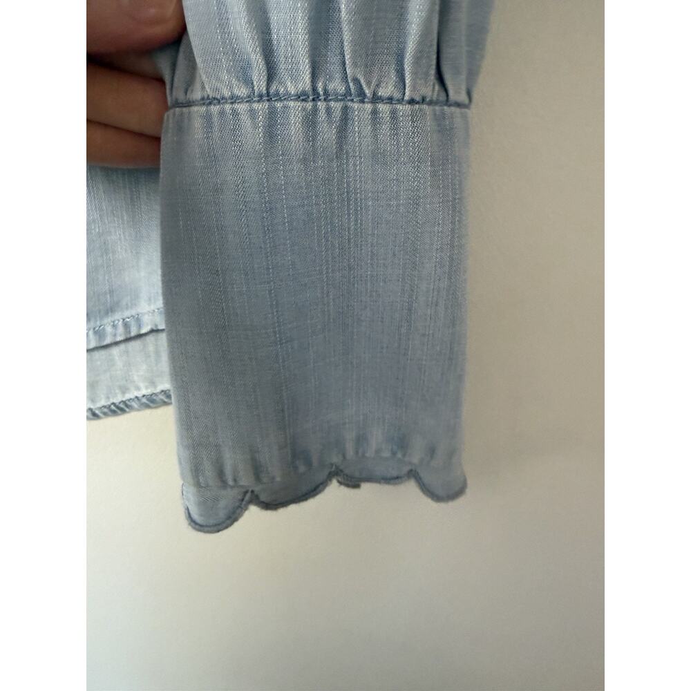 Frame Soft Chambray Tencel Button Down Scallop Long Sleeve Blouse Sz S $245 - Picture 7 of 9